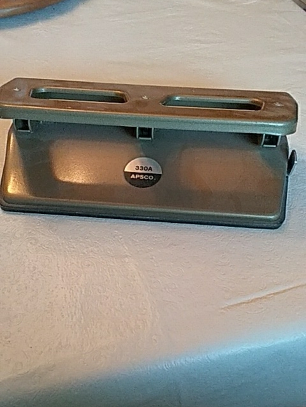 APSCO 330A Three-Hole Metal Paper Punch — Olive Green